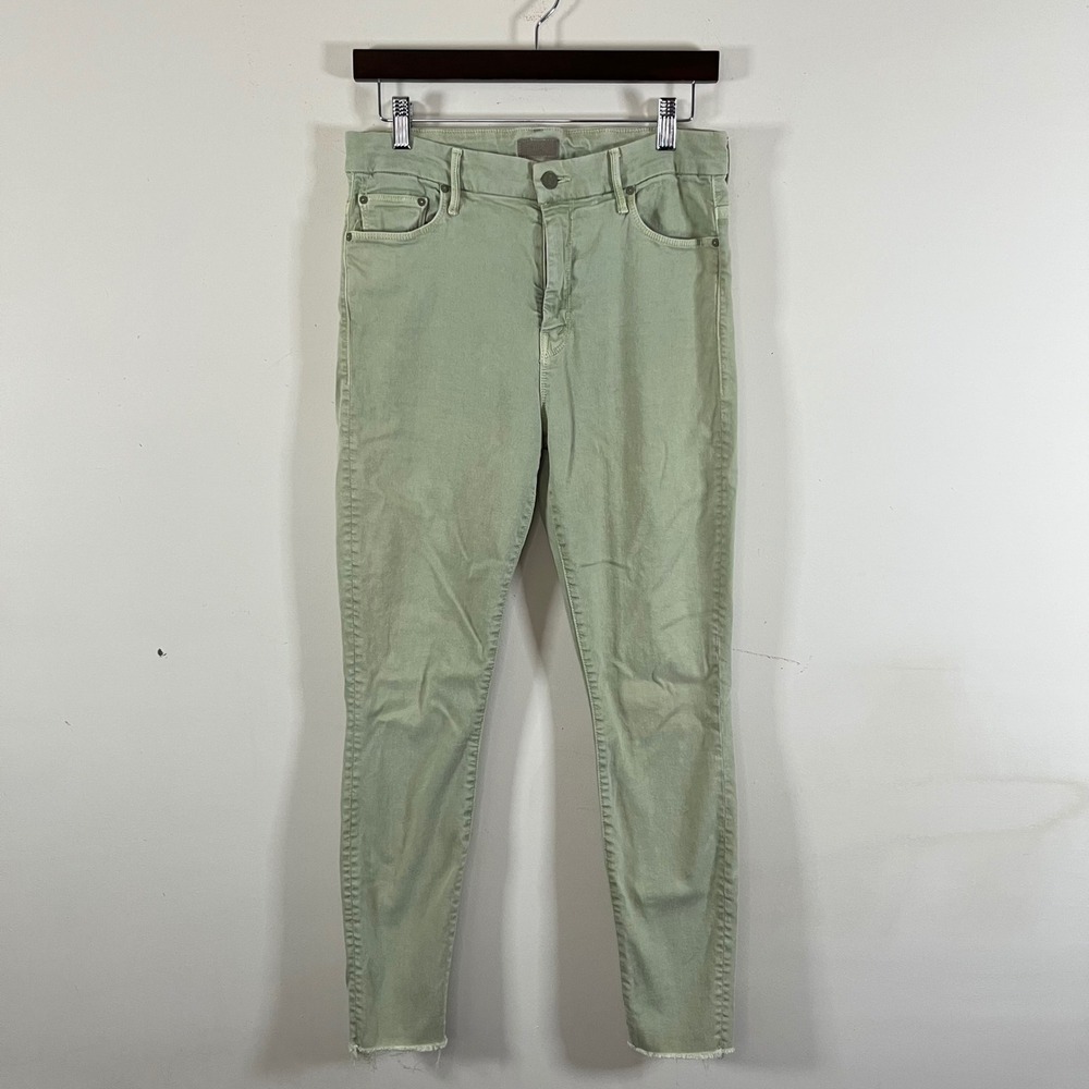 Mother Denim High Waisted Looker Ankle Fray Skinny Jeans Sage Green Womens 31